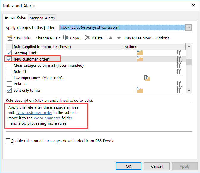 how to create rules in outlook 2016 that delete emails
